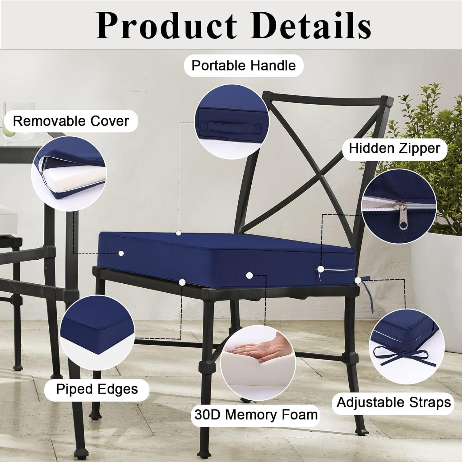 Outdoor Chair Cushions 22x22x4 Inch, Waterproof Spice Patio Furniture Cushions Set of 2 with Ties & Handle, 3 Year Color Fastness Square Replacement Seat Cushions for Sofa, Couch