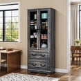 thumbnail image 2 of Uforic 76'' Kitchen Pantry Cabinet with 2 Drawers, Tall Storage Cabinet with Glass Doors & Adjustable Shelves, Dark Rustic Oak, 2 of 9