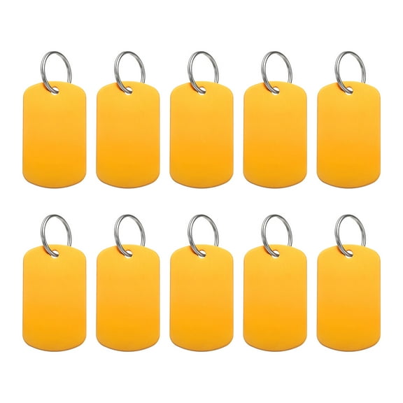 Uxcell 10Pcs Aluminum Engraving Blanks Tags, Metal Blank Tags Stamping Oval with 10 Keychain Blank Bulk Dog Tag for DIY Personalized Pet Tag, Yellow