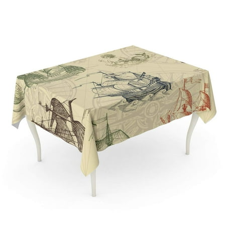 

KDAGR Old Caravel Vintage Sailboat Sea Monster Monochrome Sketch Tablecloth Table Desk Cover Home Party Decor 60x84 inch