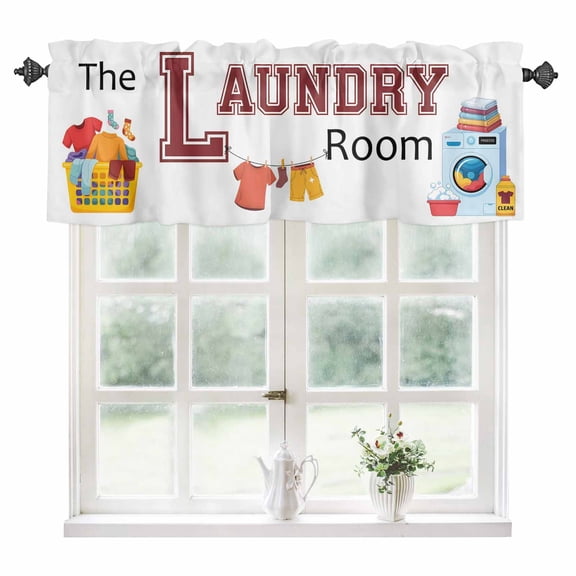 Laundry Room Kitchen Valances for Windows 42x12 Inch Kitchen Curtains Valances Rod Pocket Cartoon Washday Washing Machine Clothes Bathroom Window Valances for Window Treatment Decor
