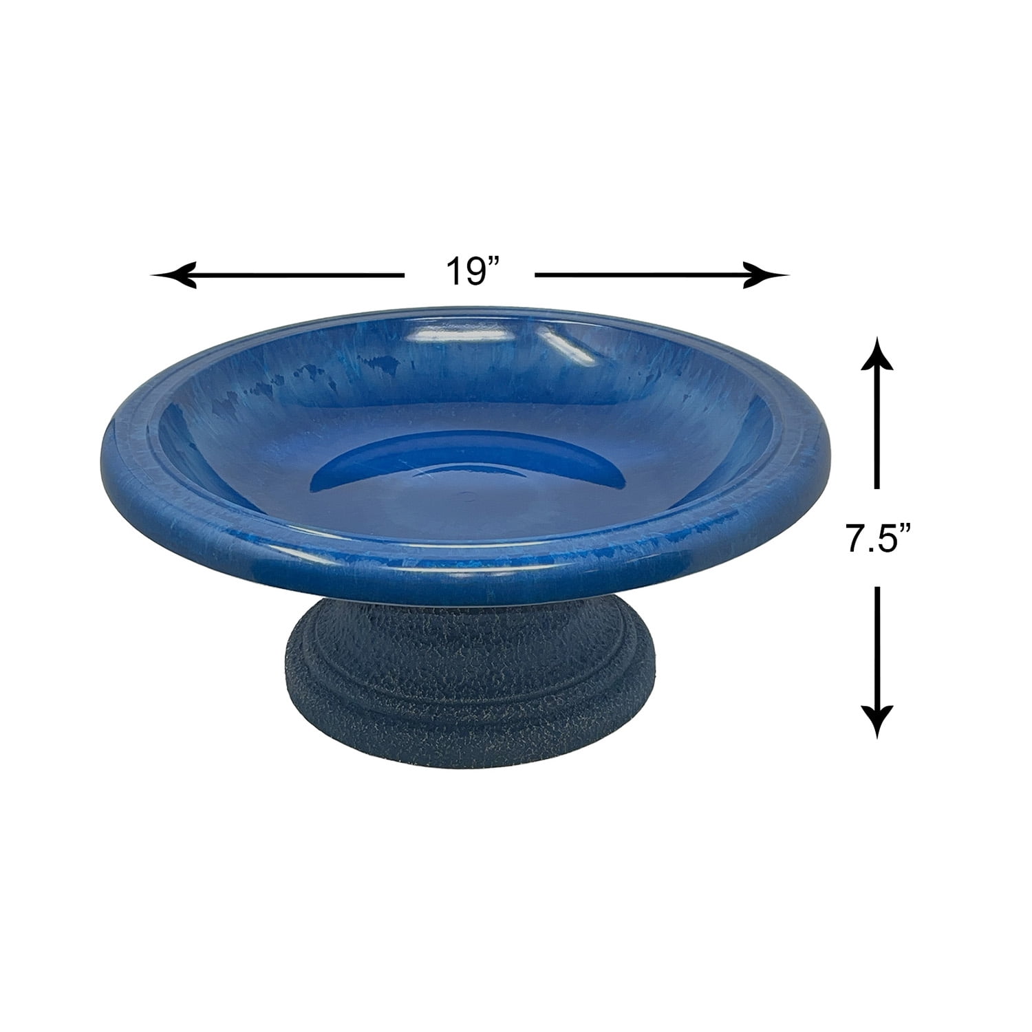 Birds and Beyond Azure Blue Lightweight Freestanding Clay Bird Bath Basin with 7.5"H Small Base Sand