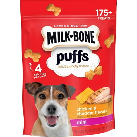 Dogs 8 Ounce Pouches - Milk-Bone Puffs Crunchy Dog Treats, Chicken and Cheddar Flavor, Mini Size, 8-Ounce Bag