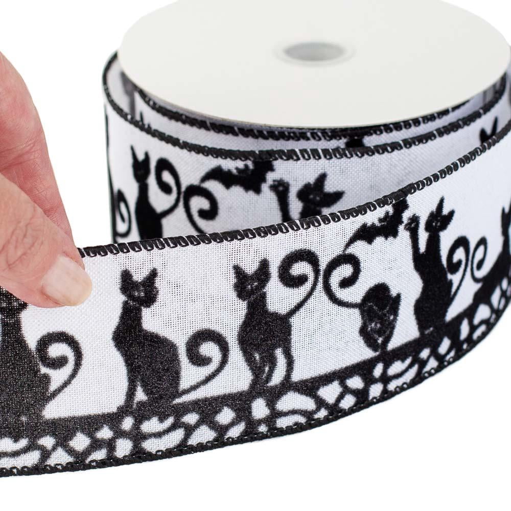 Factory Direct Craft Halloween Black Cats and Bats Wired Ribbon: Festive and Spooky Décor for Your Home