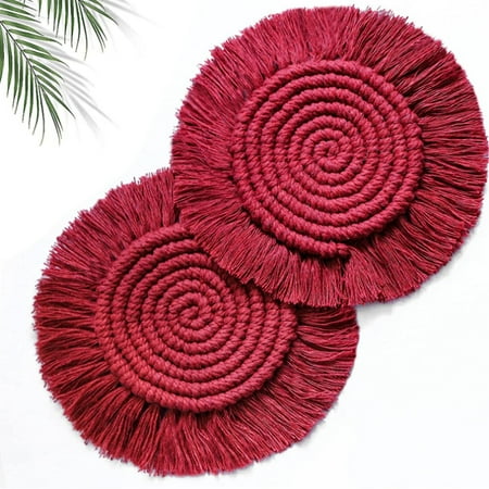 

Coffe Cup Pad Tassel Bohemia Table Mat Cotton Placemat Non-slip Insulation Mug Pad Kitchen Table Decoration 2PCS