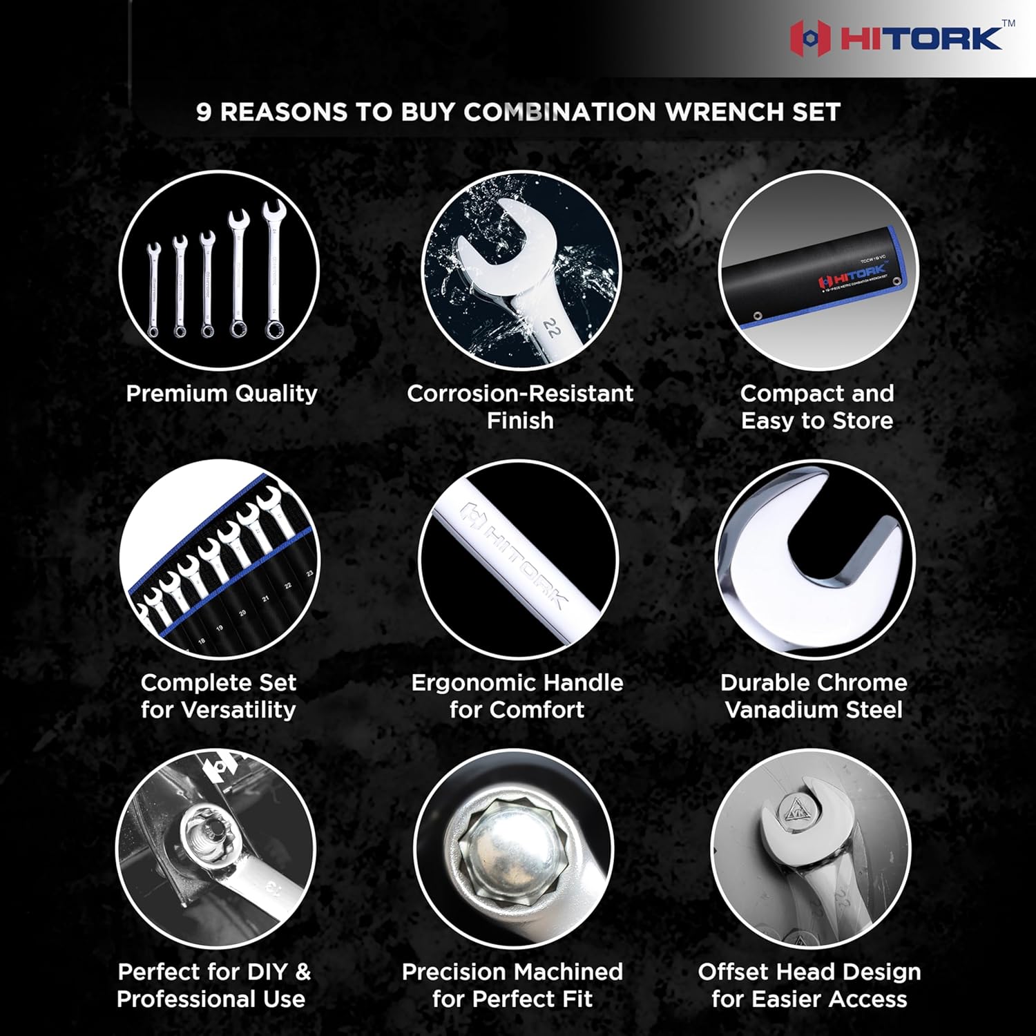32 Piece Wrench Set SAE & Metric 20 Standard & 12 Stubby Combination Wrenches Cr-V Steel 12-Point Mirror Finish 15 °   Offset with Organizer Tray Ideal for Auto & Home Repair