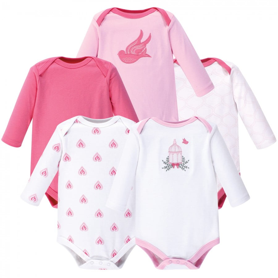 Hudson Baby Baby Girls Pink Long Sleeve Warm Sheep & Hearts Design 5 Pack 