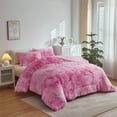 thumbnail image 2 of Wajade Plush Shaggy Comforter Set Fluffy Fuzzy Faux Fur Bedding Set - 3PC Microfiber Soft Warm Quilt Set(Pink White Tie Dye,Queen Size), 2 of 6