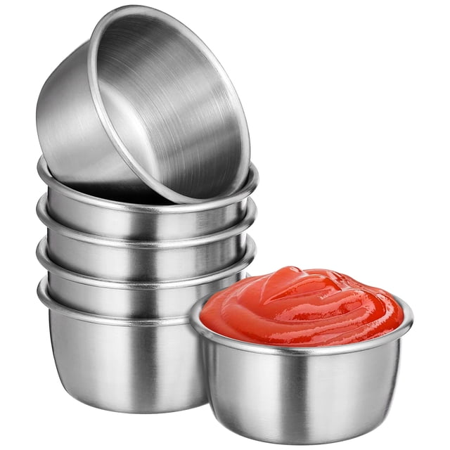 6 tazas de acero inoxidable para salsa, reutilizables, para salsa de tomate, para restaurante y hogar.