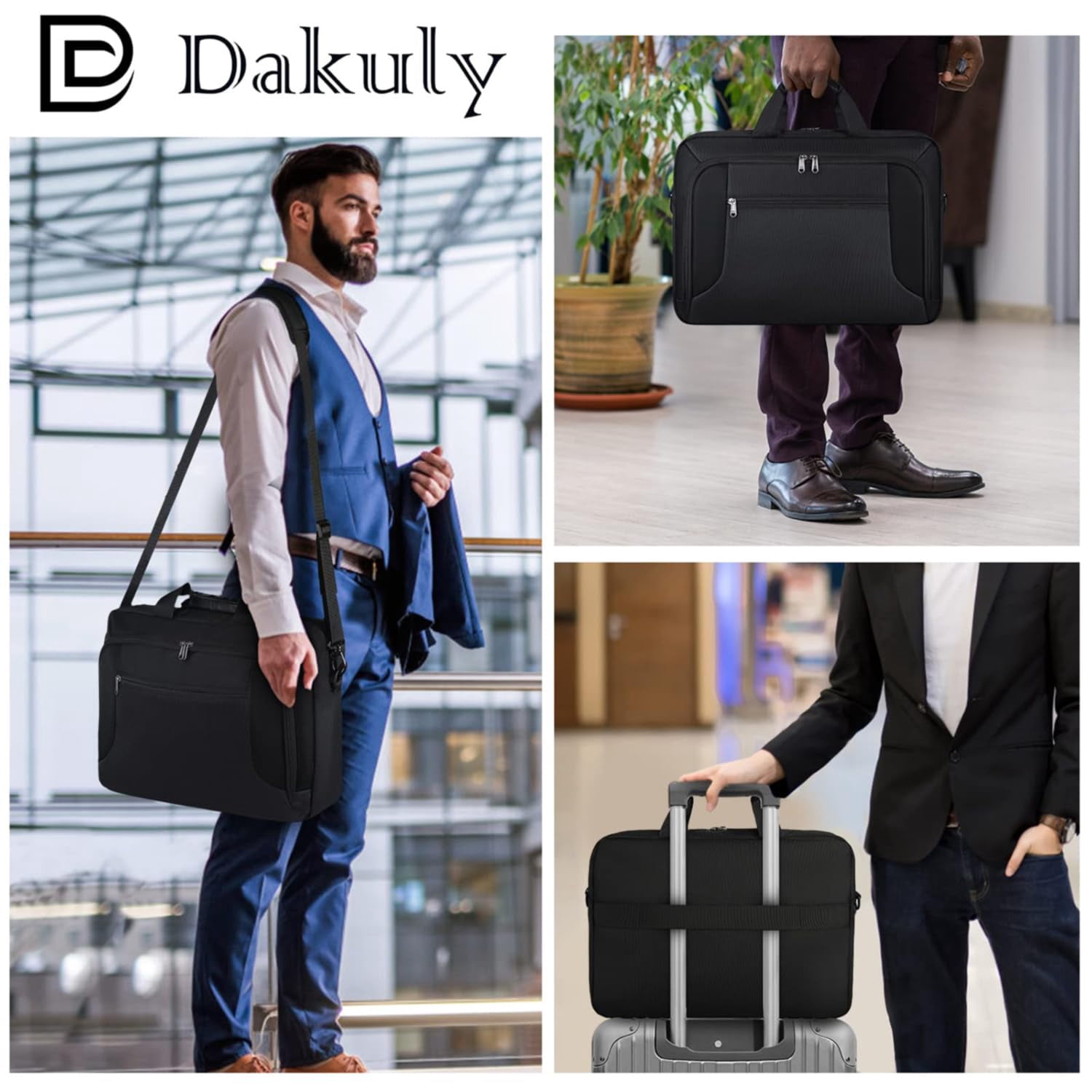Laptop Bag 17.3 Inch Laptop Briefcase Large Waterproof Laptop Case for Men Women Business Office Work Computer Bag 17 Inch Adjustable Shoulder Messenger Bag,Black
