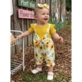 thumbnail image 4 of BemeyourBBs Toddler Baby Girl Summer Clothes Spring Fall Winter Romper Floral Print Patchwork Short Sleeve Fake Two-piece Jumpsuit with Headband Set 2 Piece Outfits, 4 of 9
