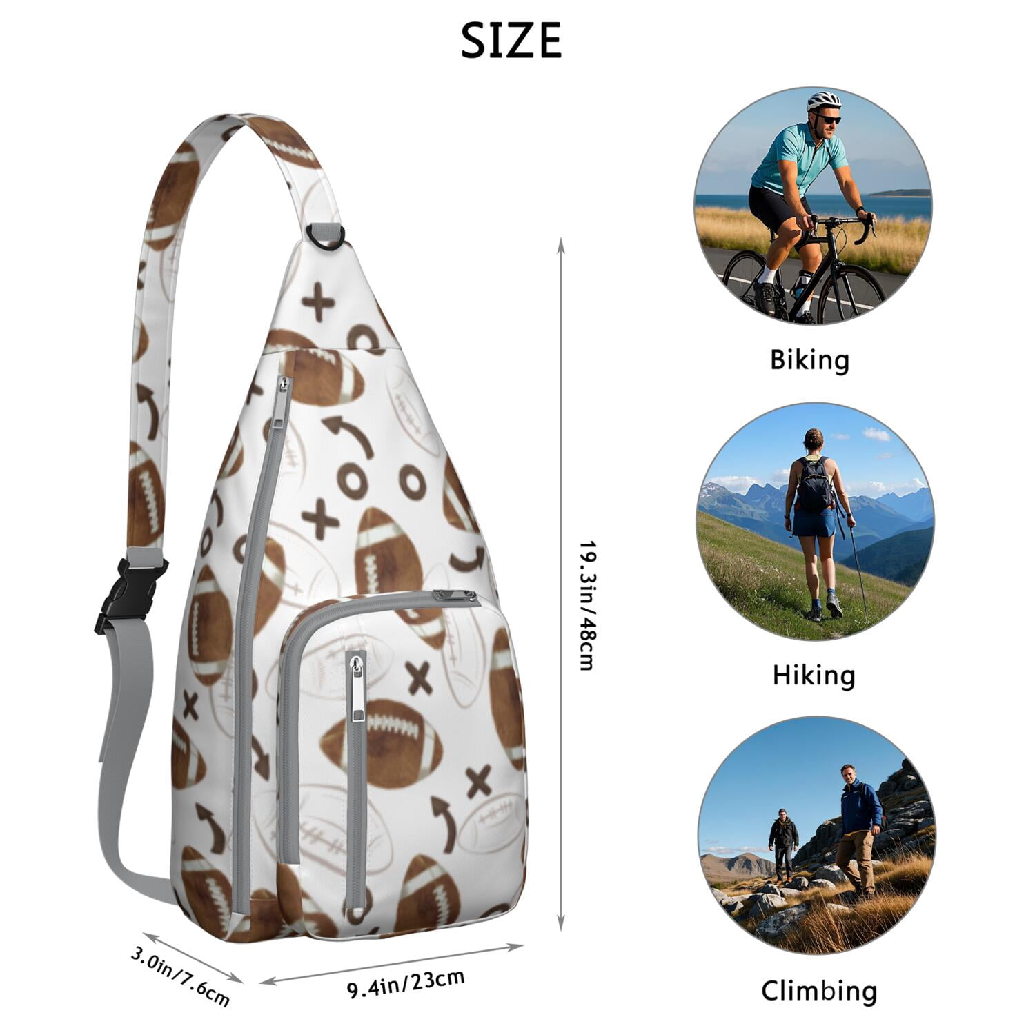 Sports Sling Backpack - Baseball, Football, Soccer, Basketball Print – Lightweight Crossbody Bag for Hiking, Gym, Travel – Athletic Gift for Sports Lovers