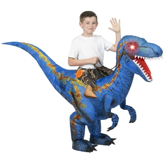 Spooktacular Creations Kids Halloween Inflatable Dinosaur Costume, LED Light Eyes Ride-on T-rex(S Blue)