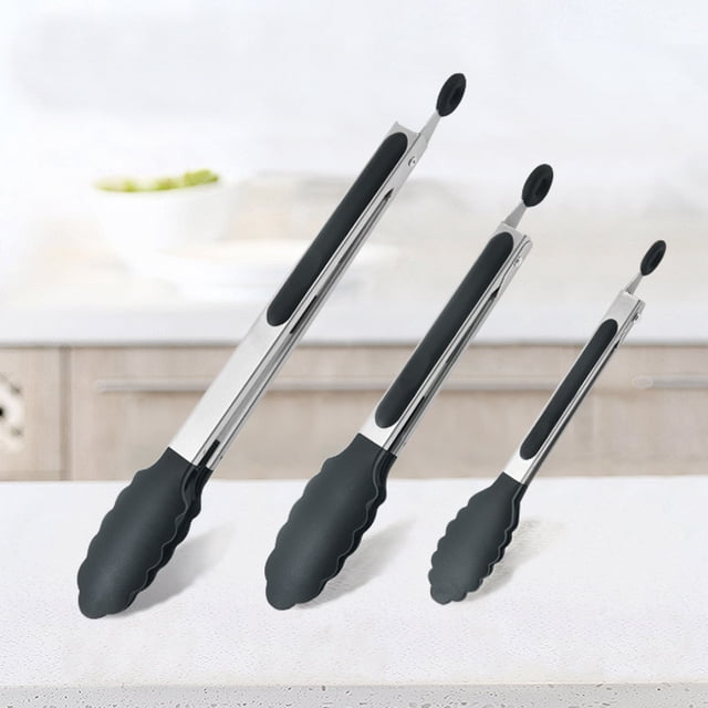 Pinzas de silicona de acero inoxidable para cocina, juego de 3, incluye pinzas de cocina con bloqueo de 7, 9 y 12 pulgadas, punta resistente al calor, agarre fuerte para carne, perfecto para sartenes TUNC Sencillez