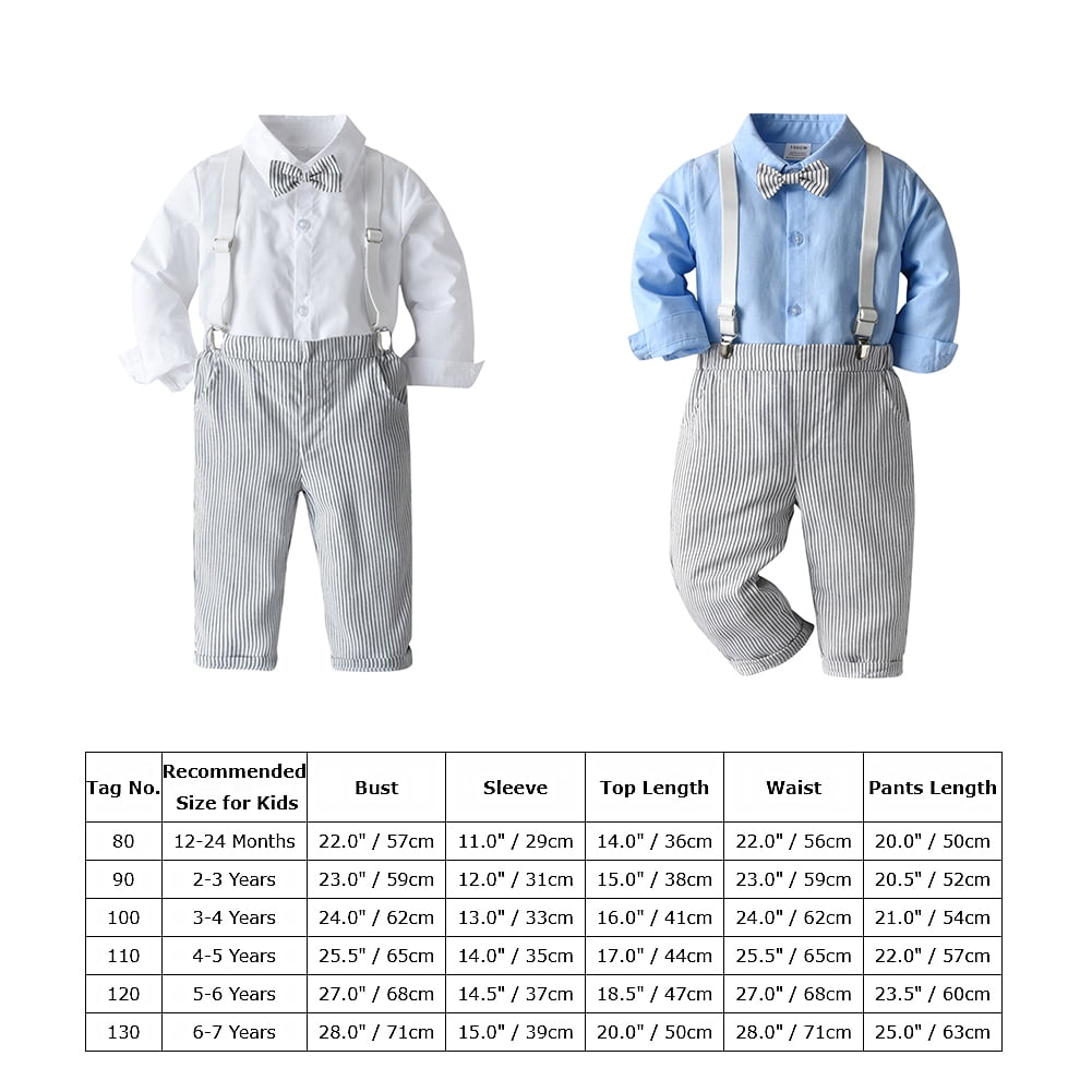 IDOPIP Toddler Kids Baby Boys Gentleman Outfit Striped Shirt with Bowtie + Long Suspender Pants Overalls Clothes Wedding Baptism Formal Suit