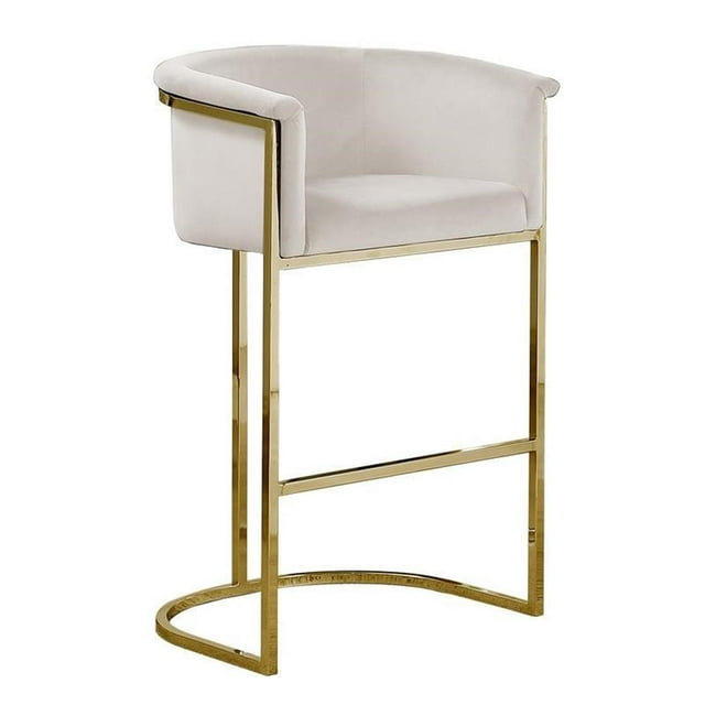 Tabouret de Bar en Velours Crème (Unité) avec Base en Métal Doré Chromé