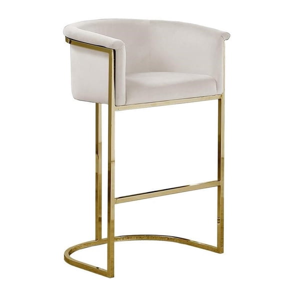 Tabouret de Bar en Velours Crème (Unité) avec Base en Métal Doré Chromé
