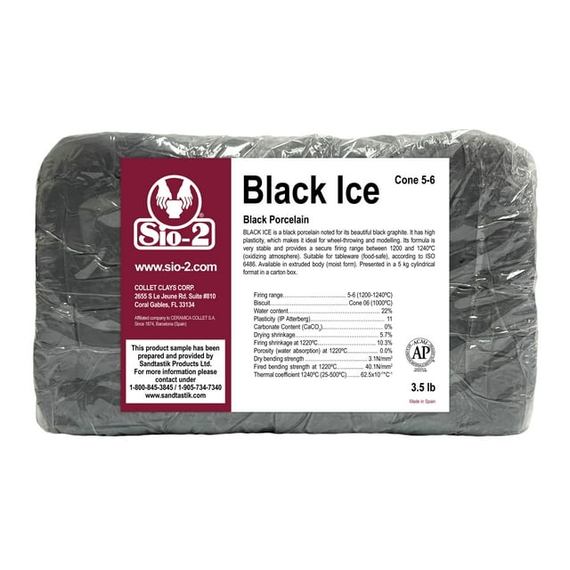 SIO-2 Black Ice Porcelain Ceramic Pottery Clay | 3.5 lb, Cone 6-7 | High Fire Kiln-Fired Clay