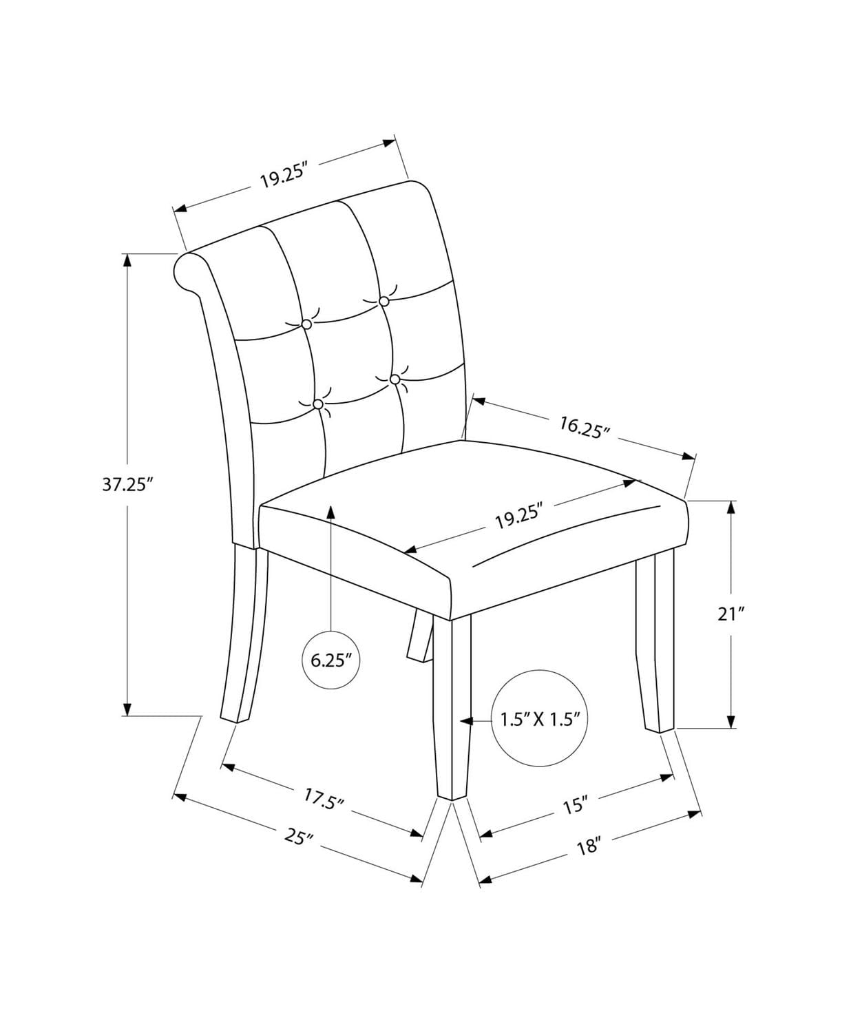 Monarch Specialties Dining Chair, 38" Height, Set Of 2, Upholstered, Dining Room, Side, Kitchen, Grey Fabric, Walnut Wood Legs, Modern