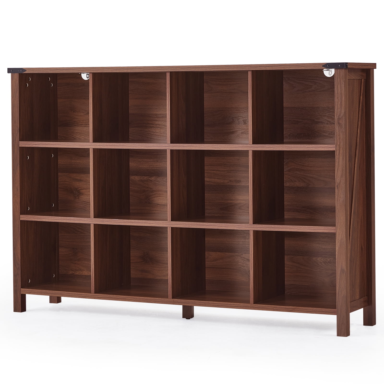 Joaxswe 12-Cube Bookcase & Storage Organizer, Thick Edges Horizontal Bookshelf Multipurpose Display Shelves for Home Office, Brown