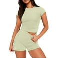 thumbnail image 2 of gbyLJF Womens Shorts Sets 2 Piece Workout Outfits Short Sleeve Tops Short Leggings for Yoga Running Gym, 2 of 9