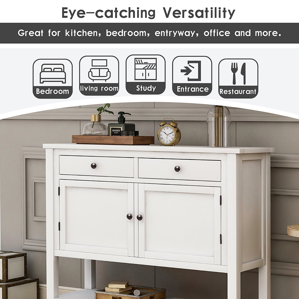 Lowestbest 39" Modern Console Table, Sofa Table, Entryway Side Table with 2 Drawers, 2 Cabinets and 1 Shelf (White) Lowestbest 39" Modern Console Table, Sofa Table, Entryway Side Table with 2 Drawers, 2 Cabinets and 1 Shelf (White)