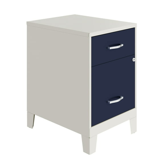 Space Solutions 18" Deep 2 Drawer Letter Width Vertical File Cabinet with Accessory Drawer and Legs, White/Navy