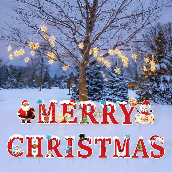 Ayieyill Merry Christmas Sign for Yard, 16Pcs Large Waterproof Christmas Yard Sign Decorations, Merry Christmas Sign Outdoor Lawn