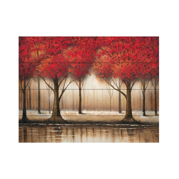 Trademark Fine Art 'Parade of Red Trees' Wooden Wall Art Art by Rio