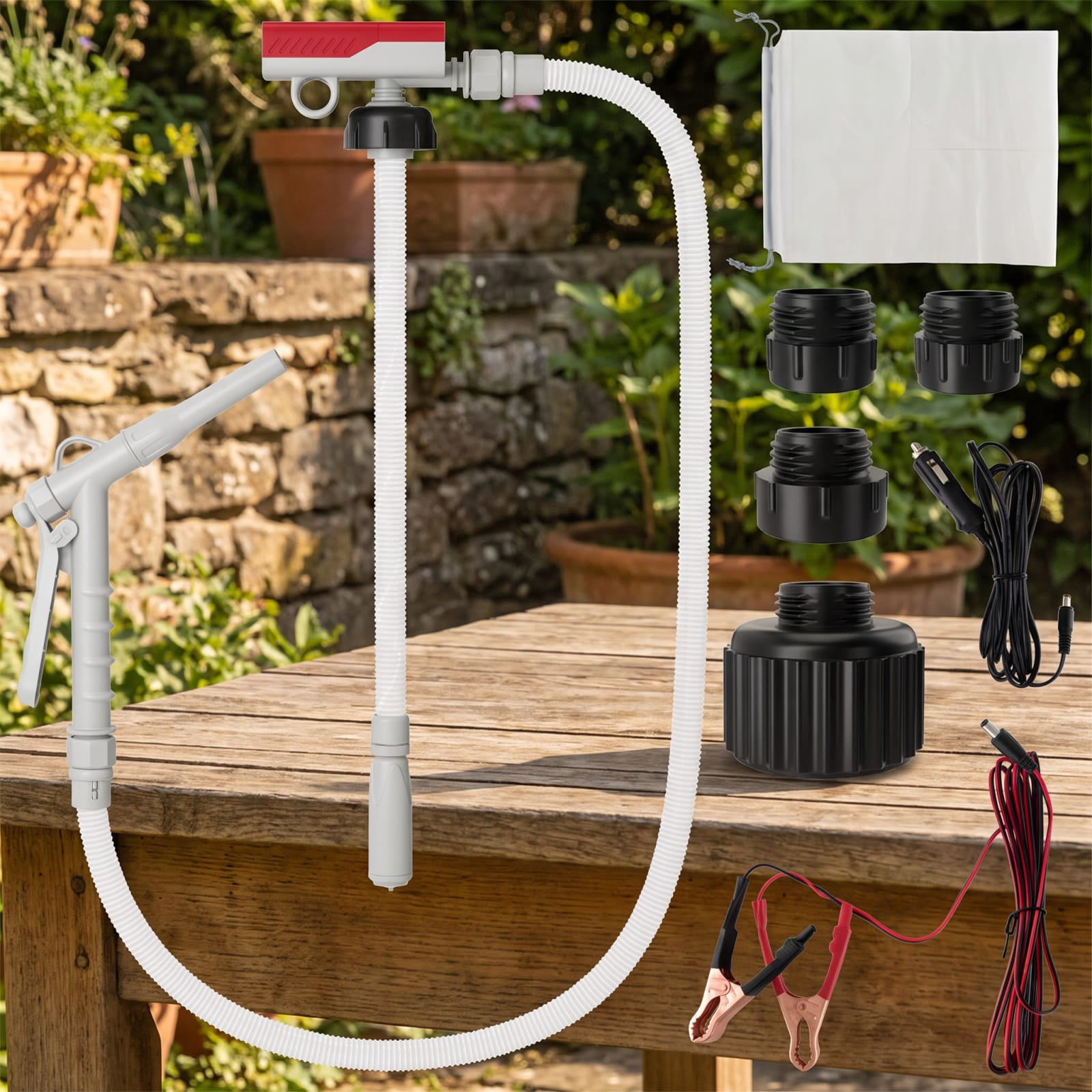 Biotree Fuel Transfer Pump with Nozzle for Flow Control and Stop, Red and White