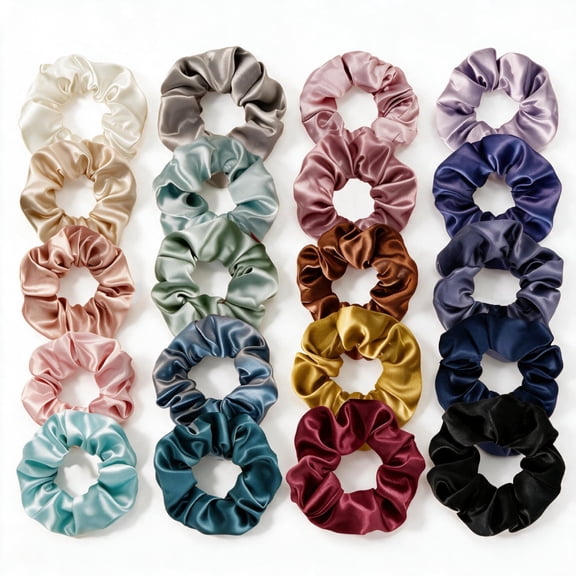 Satin Hair Scrunchies for Women, Soft Elastic Ponytail Holders, Assorted Color Hair Ties for Daily Hairstyle, 20 Pcs