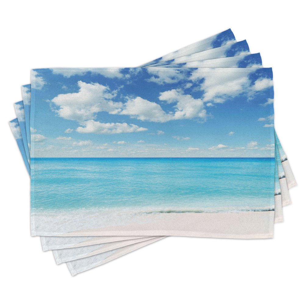 Tropical Placemats Set of 4 Exotic Beach with Vivid Sky Sunny Day Holiday Relaxing Ocean Island