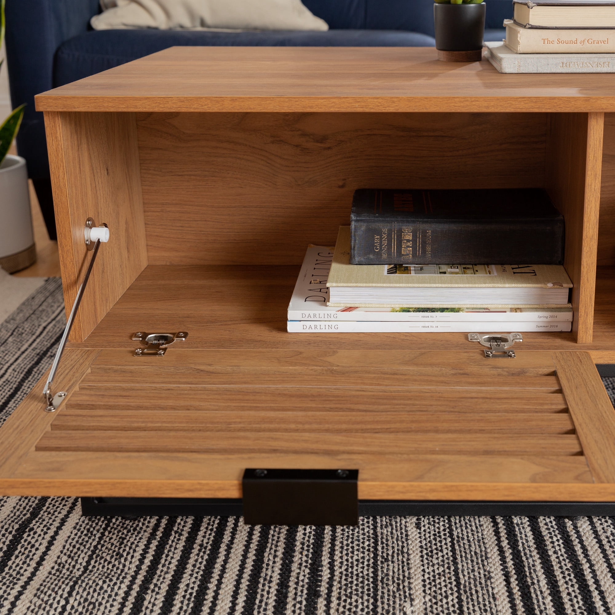 Niantic Modern Slat Door Storage Coffee Table, English Oak