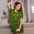 thumbnail image 3 of Sikiie Chemise de Nuit à Manches Courtes Imprimé Pailleté Vert pour Femmes, Col Rond, Pyjama d'Été pour la Maison, 3 of 6