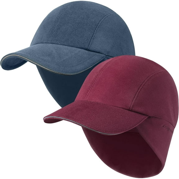 Winter Running Baseball Cap Women Fleece Ponytail Hat with Ear Flaps Reflective Design 2Pack