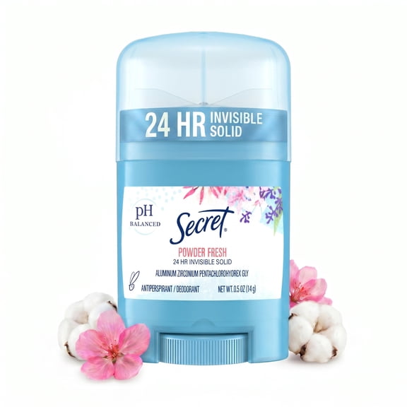 Secret Invisible Solid Antiperspirant Deodorant, Powder Fresh, Travel Size Toiletries, 0.5 oz