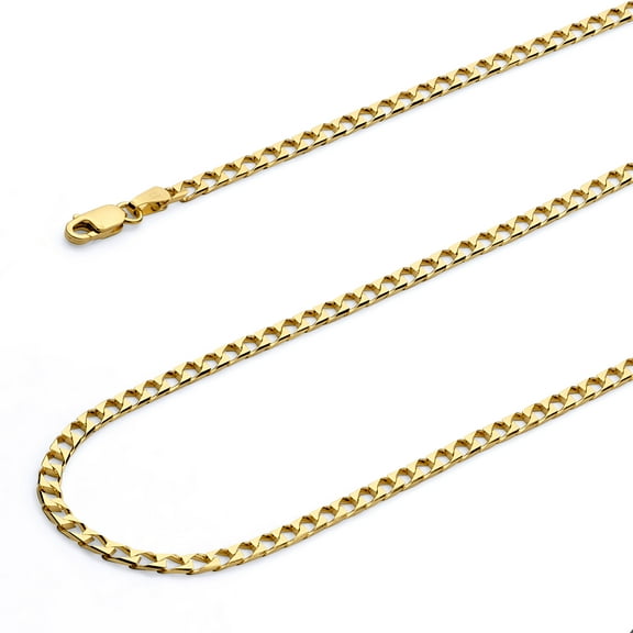 Wellingsale 14k Yellow Gold Polished Solid 2.5mm Square Cuban Concaved Curb Chain Bracelet - 7"