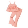 thumbnail image 5 of Toddler Baby Girl Bell Bottoms Outfit Ruffle Layered Camisole Tops Flare Pants Ribbed Summer Clothes, 5 of 5