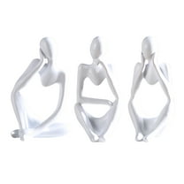 3pcs Modern Abstract Thinker Art Statue Resin Sculpture Ornament Decor Supplies (White)