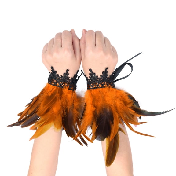 UJNDER Carnival Gothic Feather Wrist Halloween Party Lace Bracelet Boho Style Hand Accessory for Stylish Festivities Orange