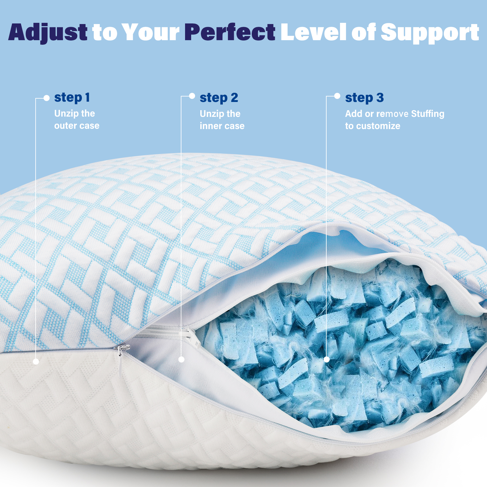 SORMAG Cooling Bed Pillows, Shredded Memory Foam, Queen, 2 Pack photo 3