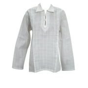 Mogul Womens Cotton White Kurta Ethnic Embroidered Tunic Blouse Top L