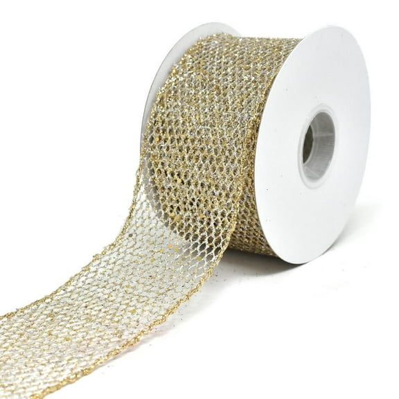 Grand Net Glitter Wired Edge Christmas Ribbon, Gold/Silver, 2-1/2-Inch, 10-Yard