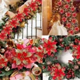 thumbnail image 5 of 5 piezas de flores navideñas con purpurina artificial, Poinsettia, decoración para árbol de Navidad artificial para decoración de fiestas en el hogar, adorno de Año Nuevo 2025, 5 of 5