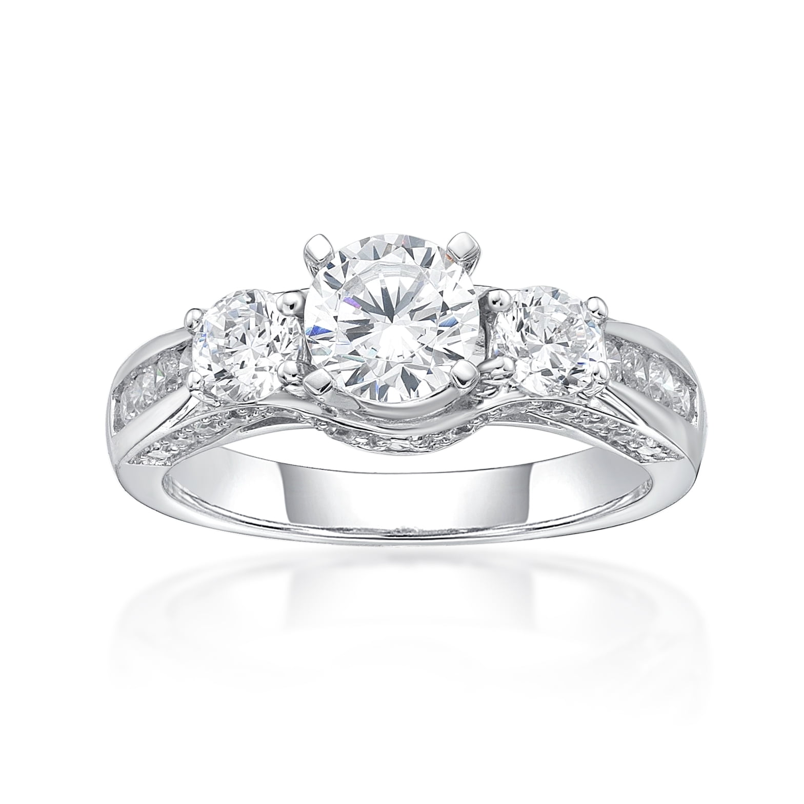 Jay Heart Designs 925 Sterling Silver Round Simulated White Diamonds with Channel Set Stone Ring