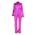 thumbnail image 1 of xiaxaixu Women's Spring Autumn Outfit Sets Long Sleeve Lapel Button Shirt + Solid Color Straight Leg Pants, 1 of 9