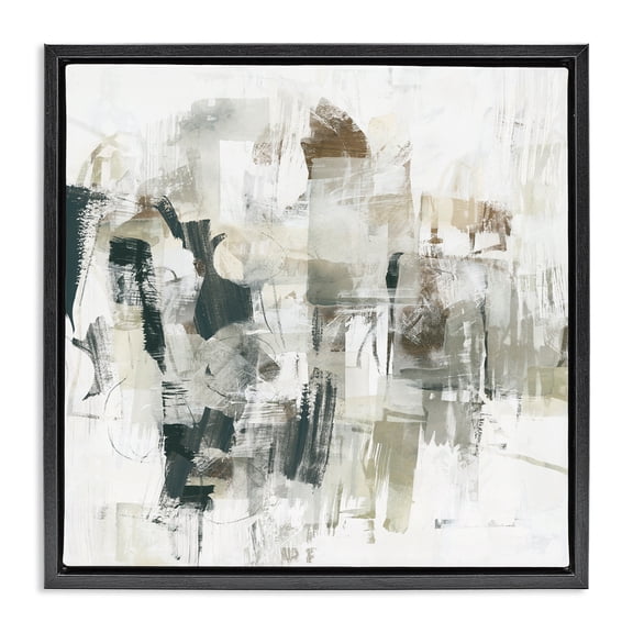 Stupell Industries Contemporary Streaked Paint Strokes Black Floating Frame Canvas Art, 18 x 18, by June Erica Vess