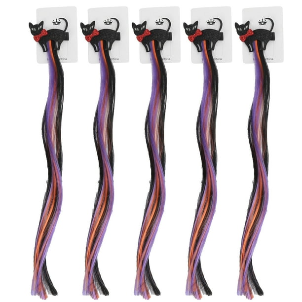 5 uds extensiones de cabello coloridas accesorios decorativos elegantes de Halloween para niña mujer gato negro