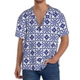 thumbnail image 3 of Disketp Men's Hawaiian Blue And White Porcelain Chinaware Print Shirts Button Down Holiday Beach Shirts-Large, 3 of 7