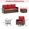 thumbnail image 6 of Homrest 6 Piece Patio Conversation Sets with Sofa Couch, Rattan Wicker Swivel Chairs with 2 Ottoman, Coffee Table & Cushions, Outdoor Furniture Sets for Garden, Poolside, Backyard (Wine Red), 6 of 8